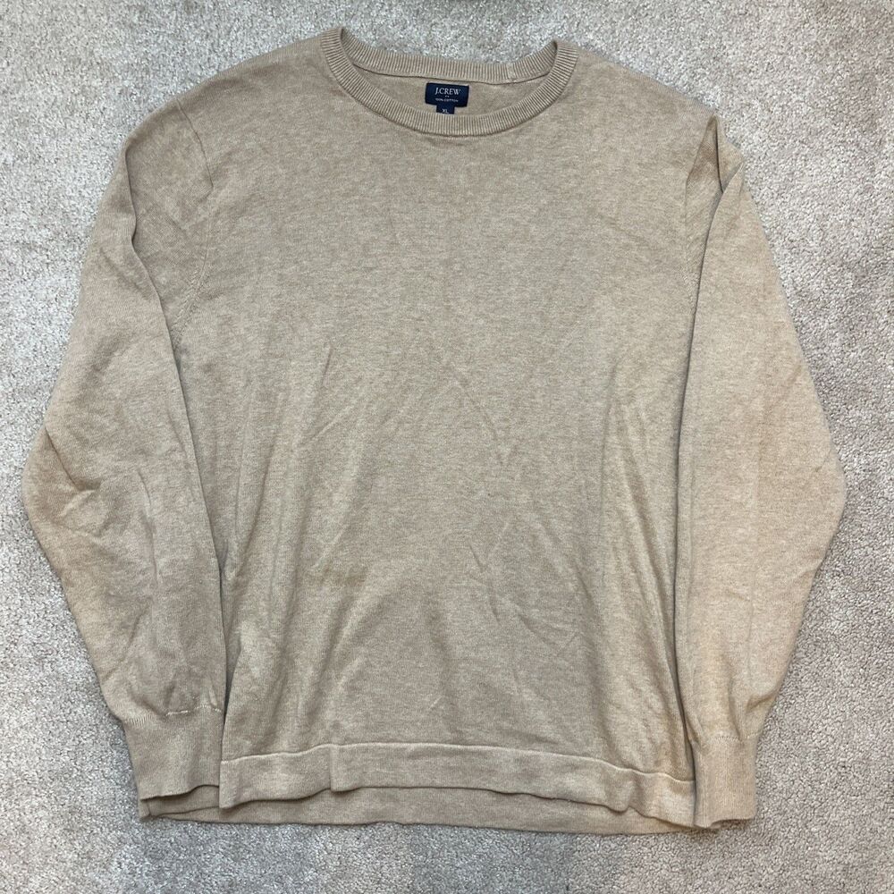 J Crew Sweater Mens XL Cotton Crewneck Tan Camel Preppy Lightweight Minimalist